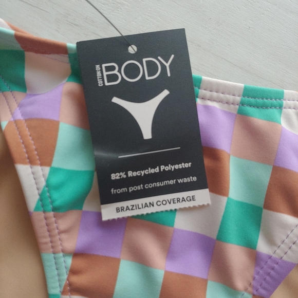 Cotton On BODY NEW Tie Side Check Brazilian Bikini Bottoms - Picture 4 of 13